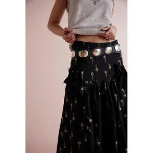 Free People Yoko Hip Belt Women M/L Black Leather Metal Western Boho Renaissance